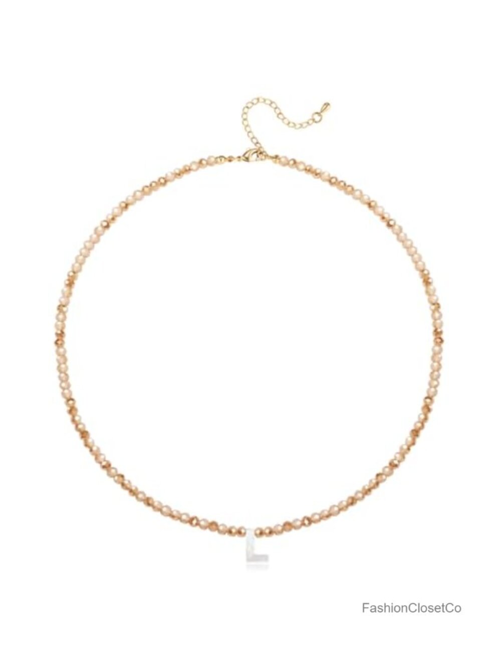 Beaded Initial Choker Necklace 14K Gold Plated Shell Pendant Trendy Layering